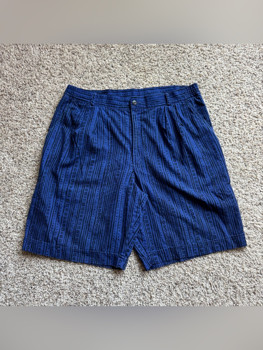 Vintage 90s GAP Shorts Mens Blue Black Geometric Striped Made USA Cotton